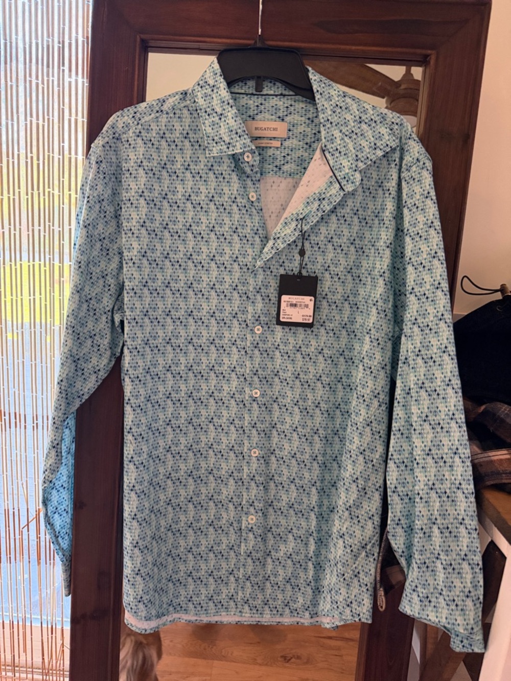 Bugatchi Light Blue Geometric-Print Long Sleeve Button-Down Shirt